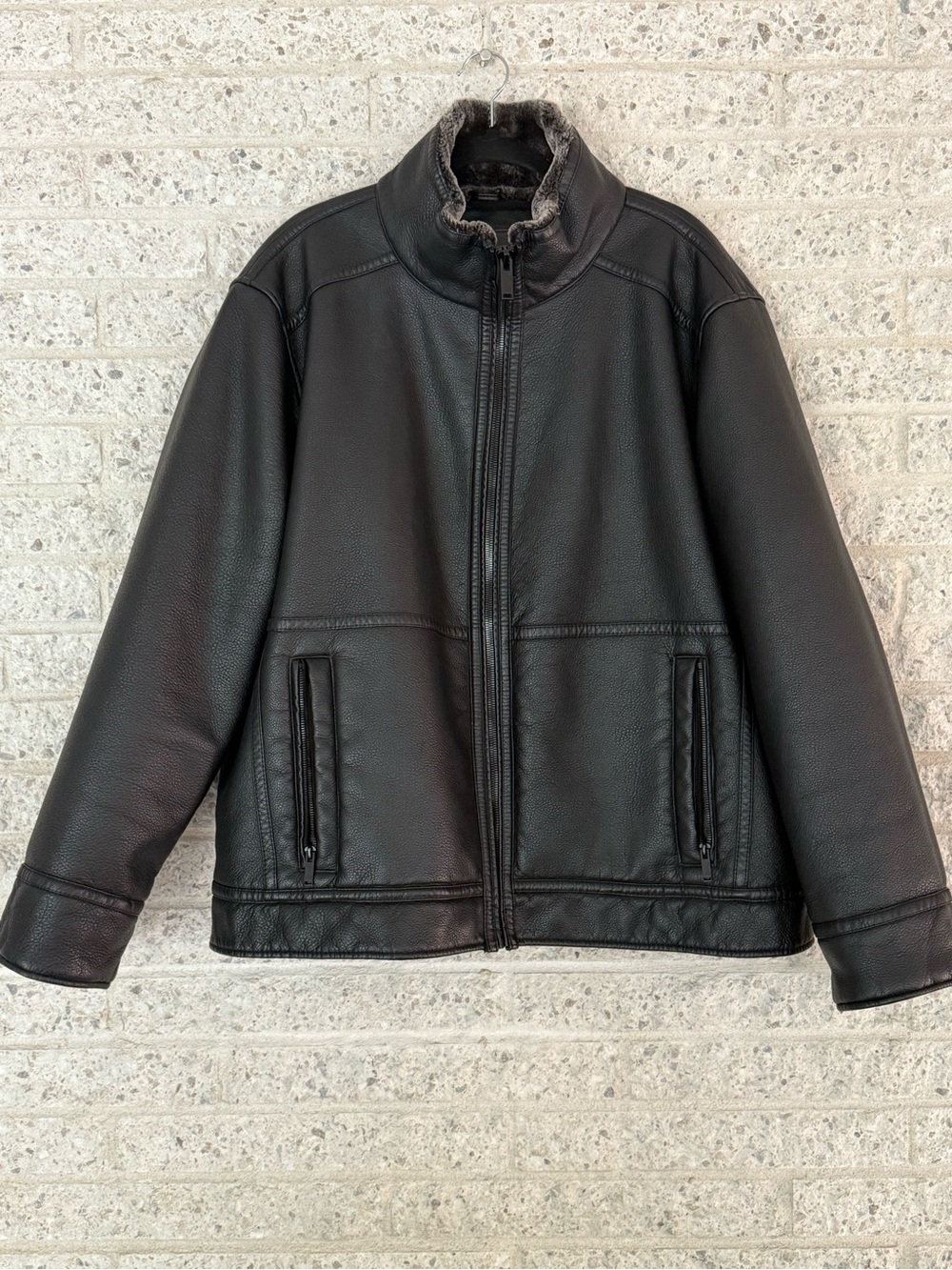Calvin Klein Faux Leather Bomber Jacket with Faux Fur Lining; Men’s XL/XXL